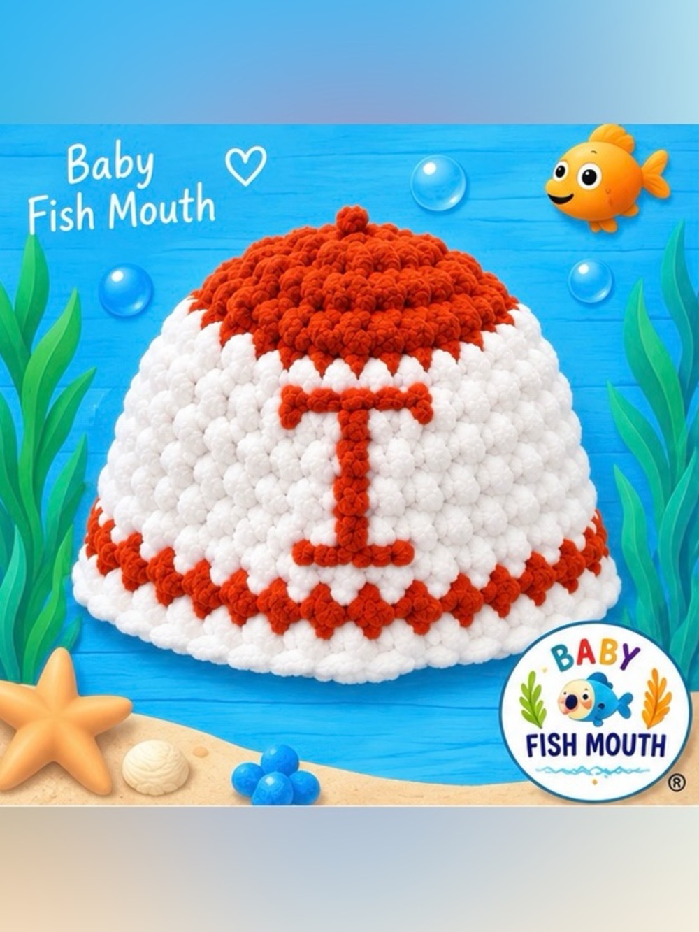 University of Texas Baby Fish Mouth Crochet Baby Beanie - Handmade